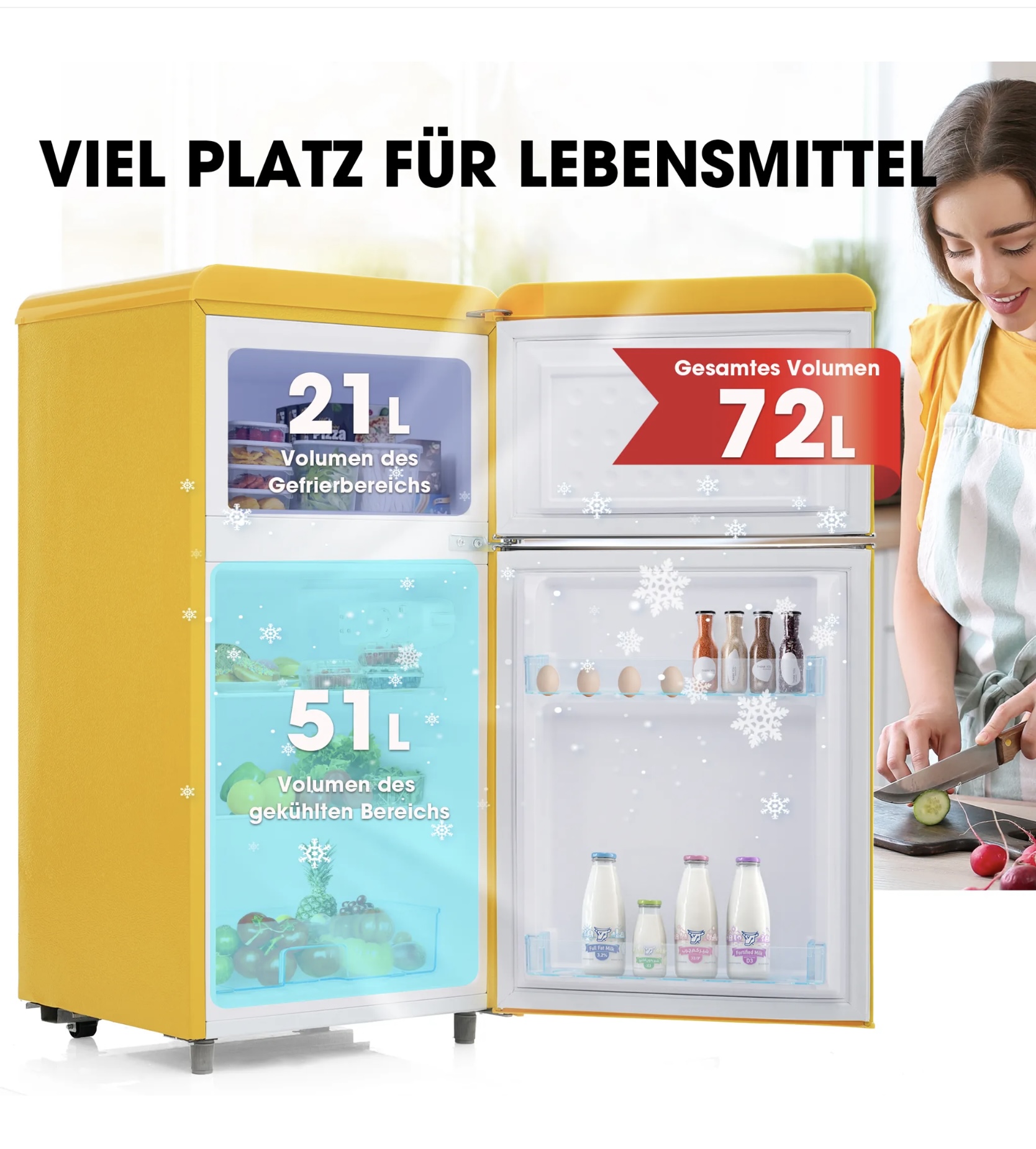 RETRO mini (72 L-es) fagyasztós hűtő sárga színben - Image 3