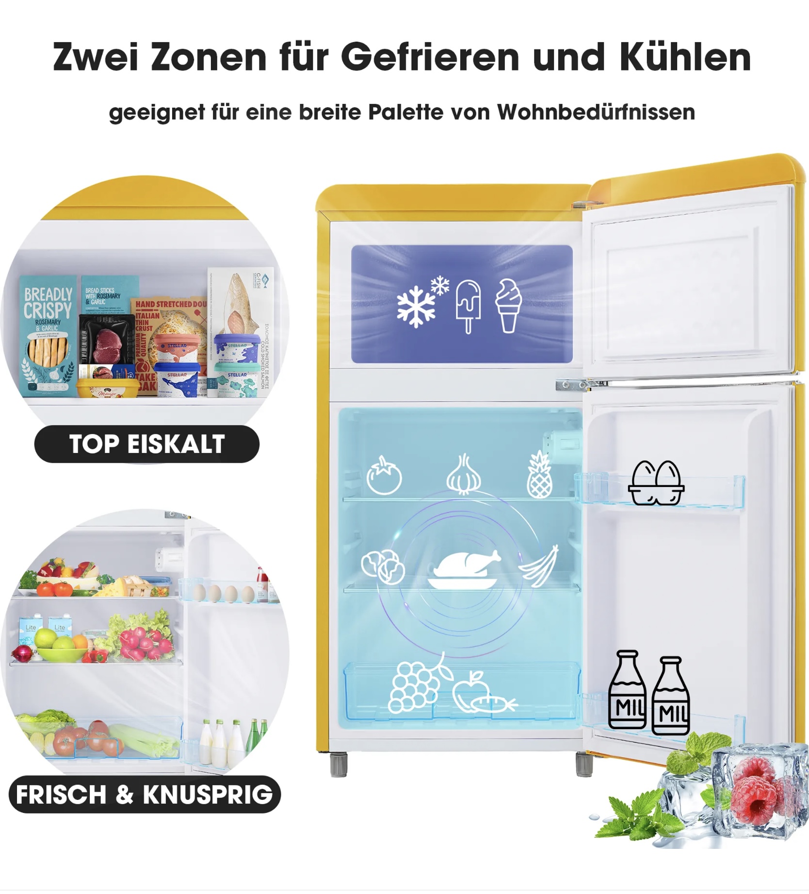 RETRO mini (72 L-es) fagyasztós hűtő sárga színben - Image 8