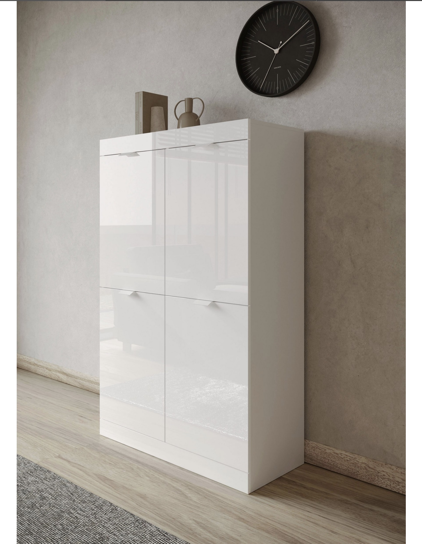 SLIM magasfényű fehér magaskomód 4 ajtóval