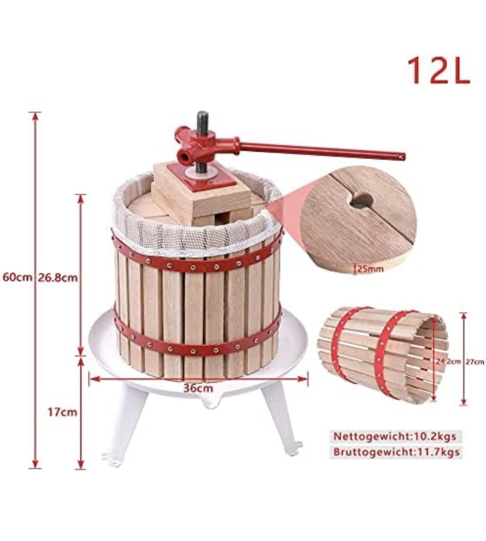 Asztali bor és gyümölcsprés 12 L-es - Image 2