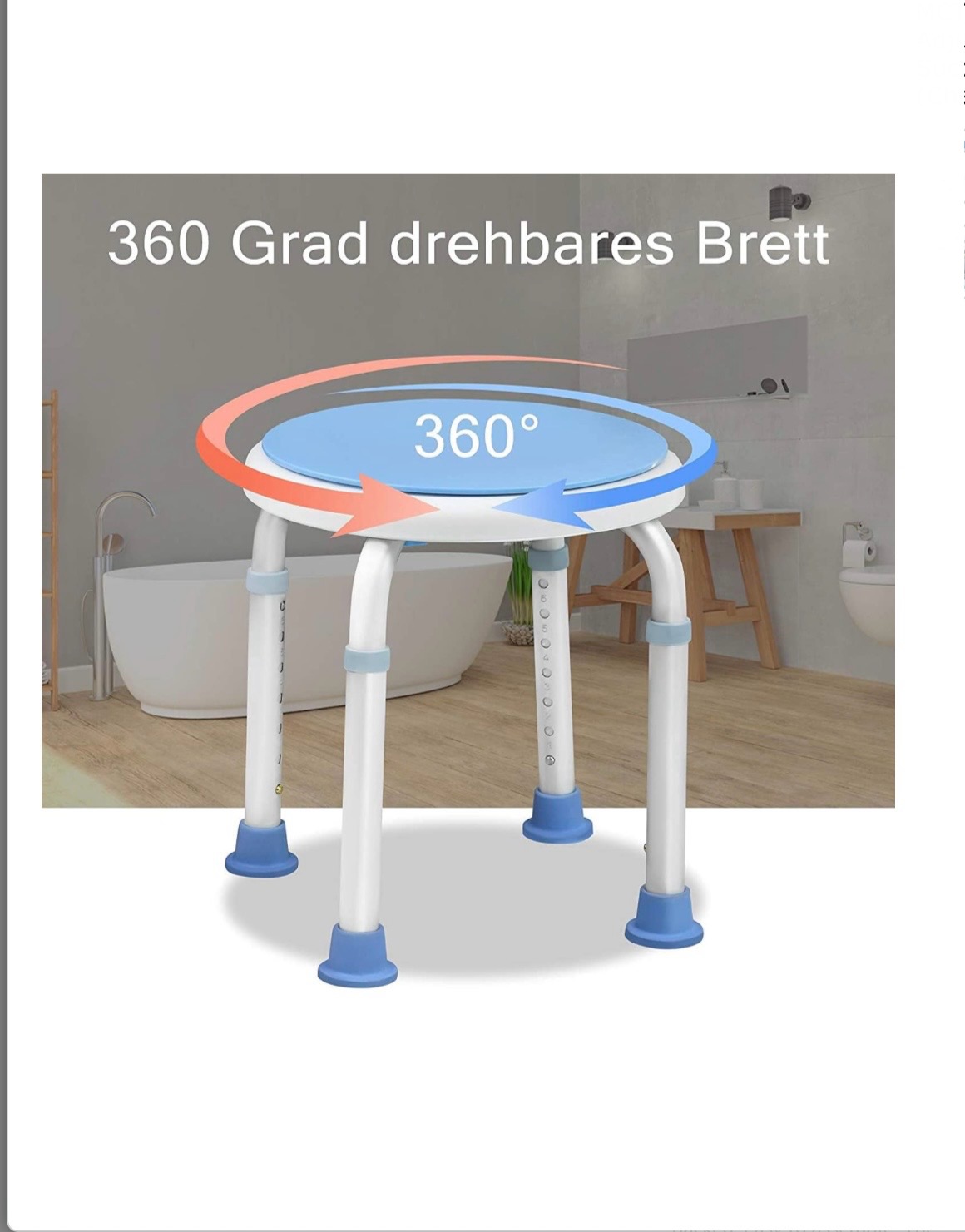 Állítható magasságú zuhanyszék tapadókorongos kádfogantyúval, forgó ülőrésszel (segédeszköz) - Image 5