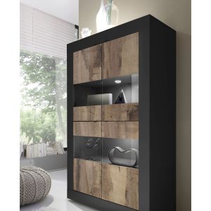 BASIC Modern vitrines szekrény keretes designnal – 4 ajtós, 4 polcos kialakítás