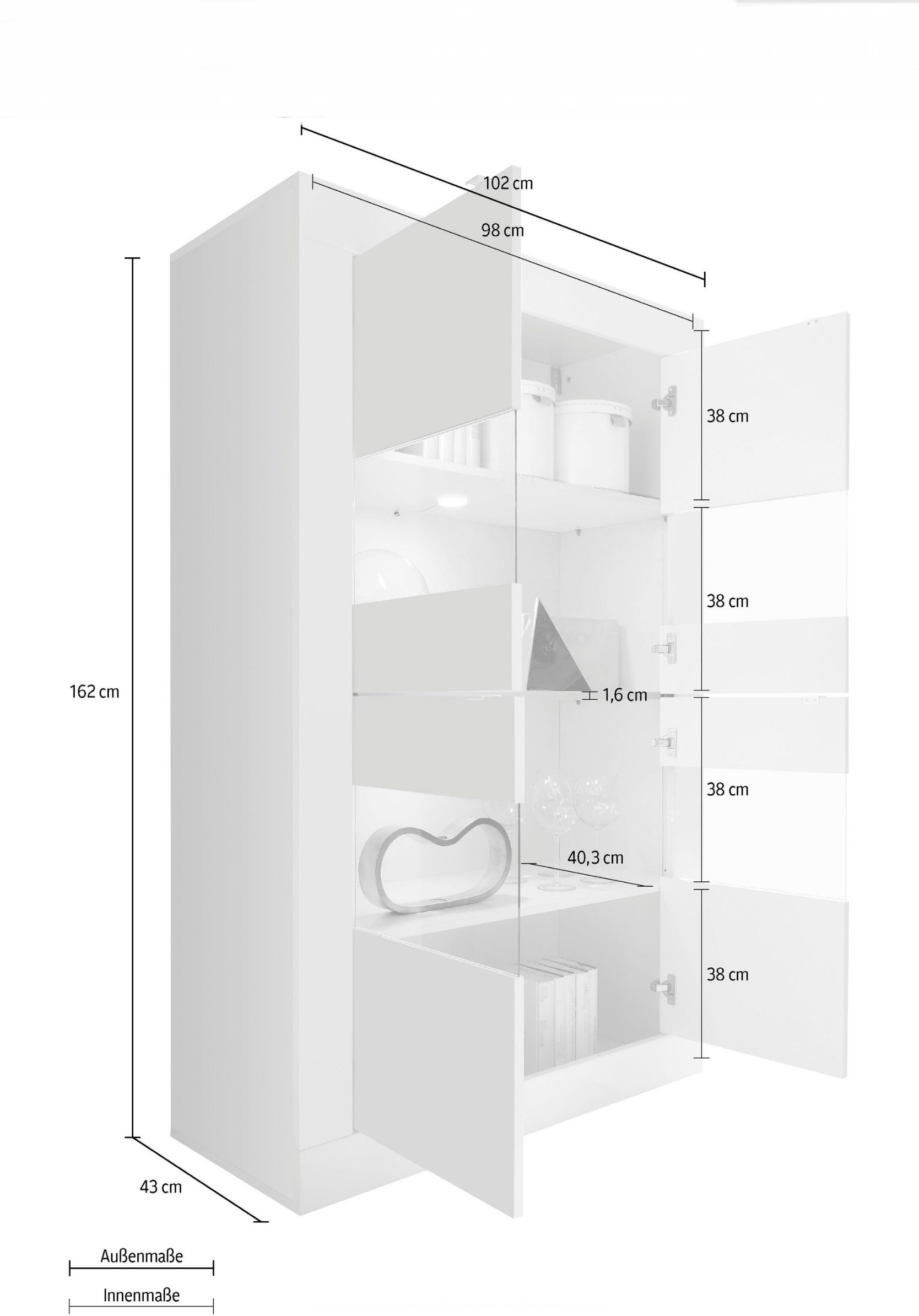 BASIC Modern vitrines szekrény keretes designnal – 4 ajtós, 4 polcos kialakítás - Image 4
