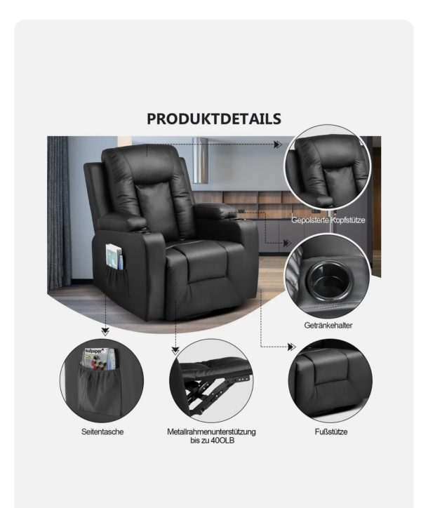COMHOMA relax tv fotel vibrációs masszázs, fűtő, hintáztató, és forgatható funkcióval - Image 6