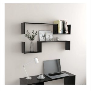vidaXL 2 db fekete forgácslap fali polc 100 x 15 x 20 cm