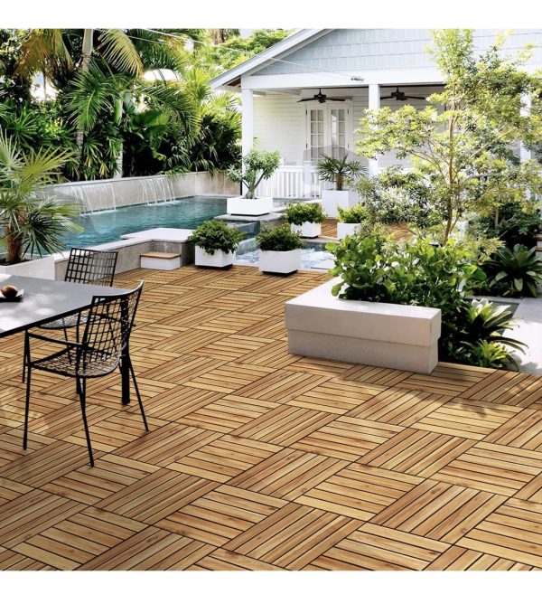 Yaheetech akácfa interlocking kerti padlólap – 37 db (3,33 m²), 30×30 cm, vízálló, UV-álló (Y 9-10)