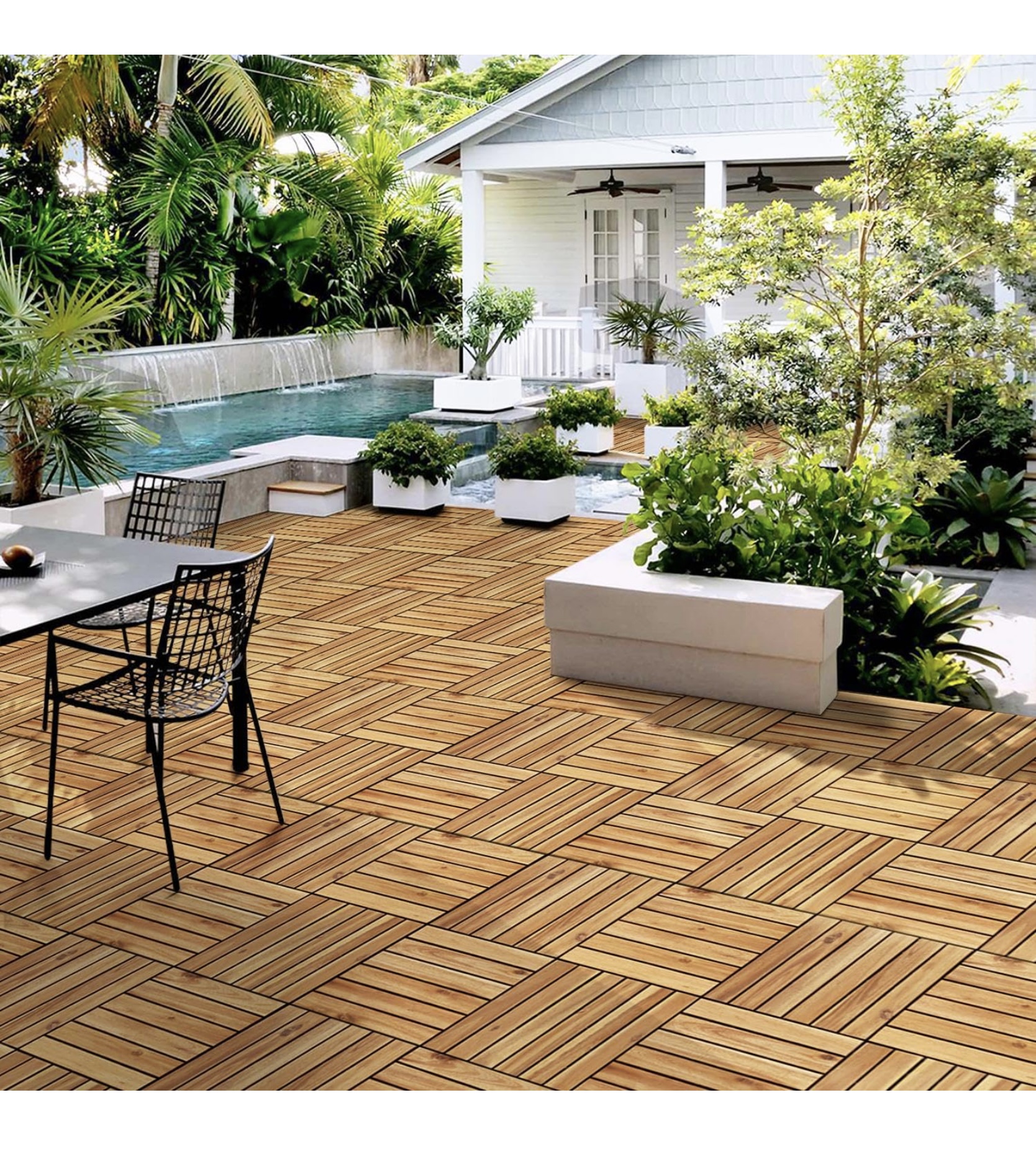 Yaheetech akácfa interlocking kerti padlólap – 37 db (3,33 m²), 30×30 cm, vízálló, UV-álló (Y 9-10)