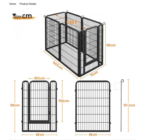 Yaheetech 6 paneles prémium acél kisállat kennel – 100 cm magas, könnyű összeállítás (Y 12) - Image 4