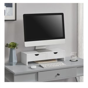 SoBuy monitorállvány  50 x 18 x 13 cm fehér 2 fiókkal (S4-S5)