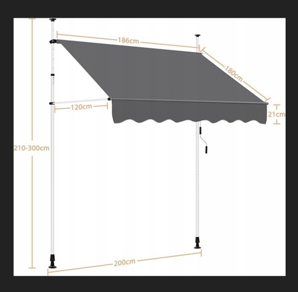 Yaheetech 200 cm-es kihúzható napellenző – magasság- és dőlésszög-állítással (Y 23) - Image 4