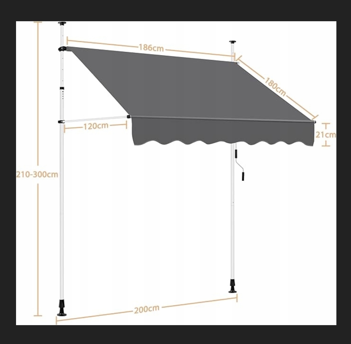 Yaheetech 200 cm-es kihúzható napellenző – magasság- és dőlésszög-állítással (Y 23) - Image 4