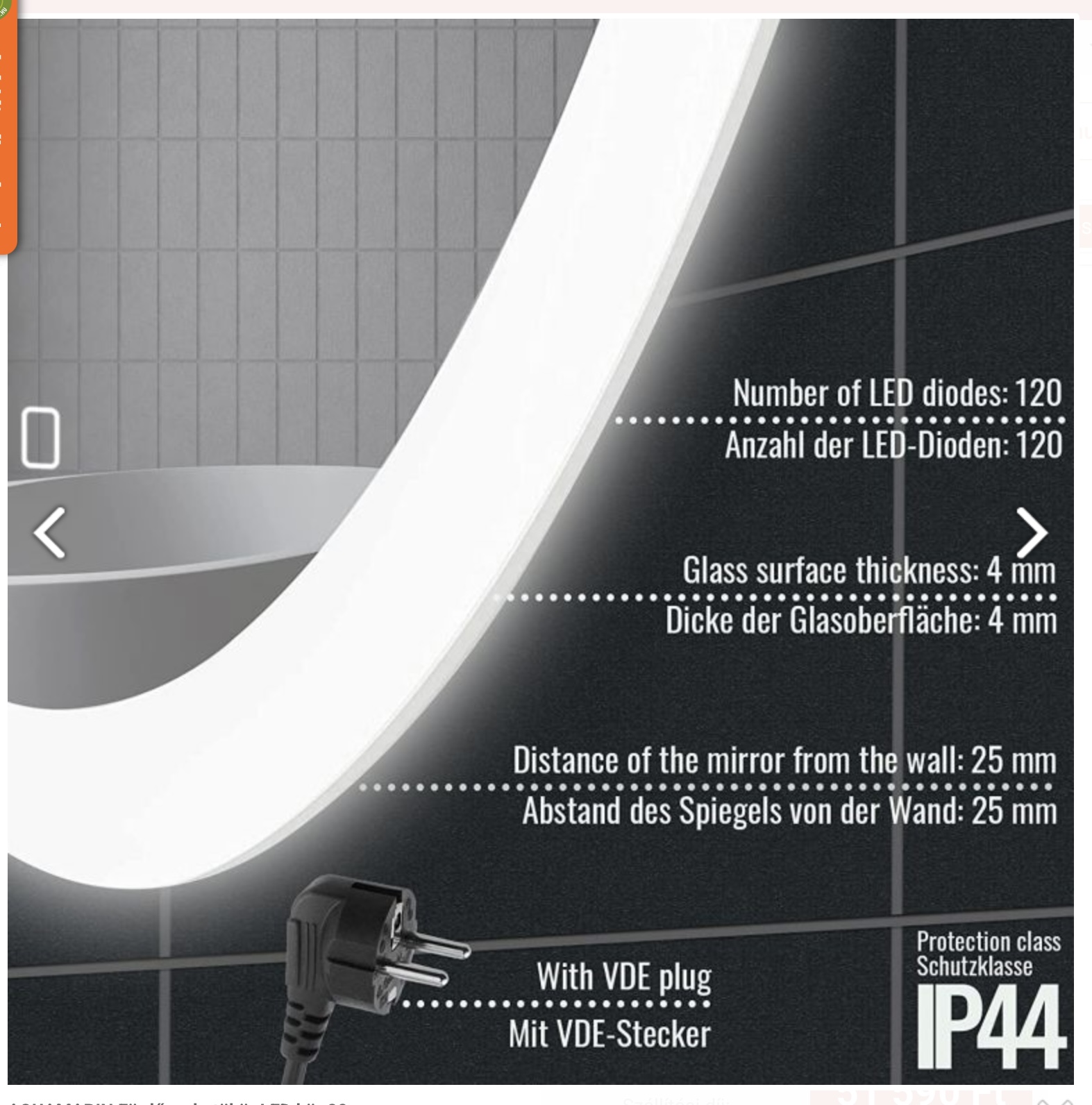 AQUAMARIN FÜRDŐSZOBATÜKÖR LED, PÁRAMENTESÍTŐ, ÉRINTŐKAPCSOLÓS  FUNKCIÓVAL, KÖR 80 CM - Image 2