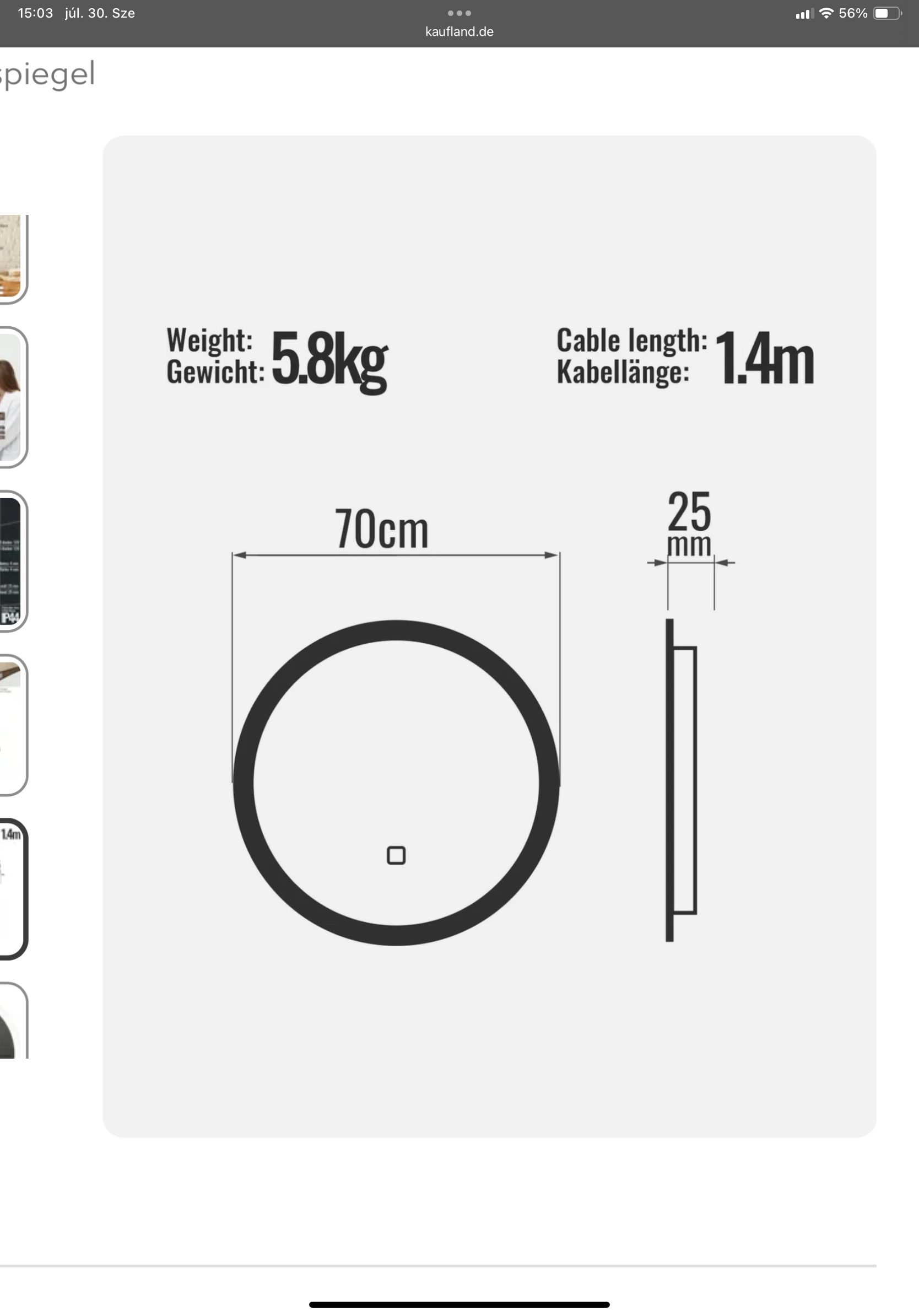 Aquamarin® LED fürdőszobatükör – Ø 70 cm, kerek, páramentes, érintőkapcsolós - Image 6