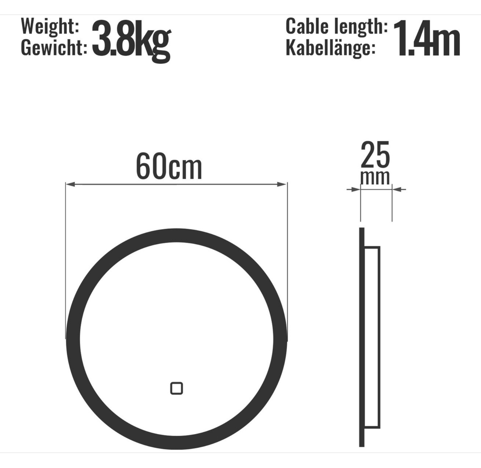 Aquamarin® LED kör alakú fürdőszobatükör – Ø 60 cm, érintőpanel, dimmelhető, páramentes - Image 7