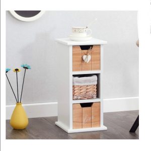 Piemont shabby chic komód – 2 fiók + 1 kosár fehér Paulownia fában (94851)