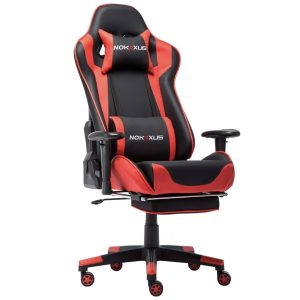 Nokaxus Piros Masszírozós Gamer- és Irodai Szék – Ergonomikus,  Behúzható Lábtartó Funkcióval