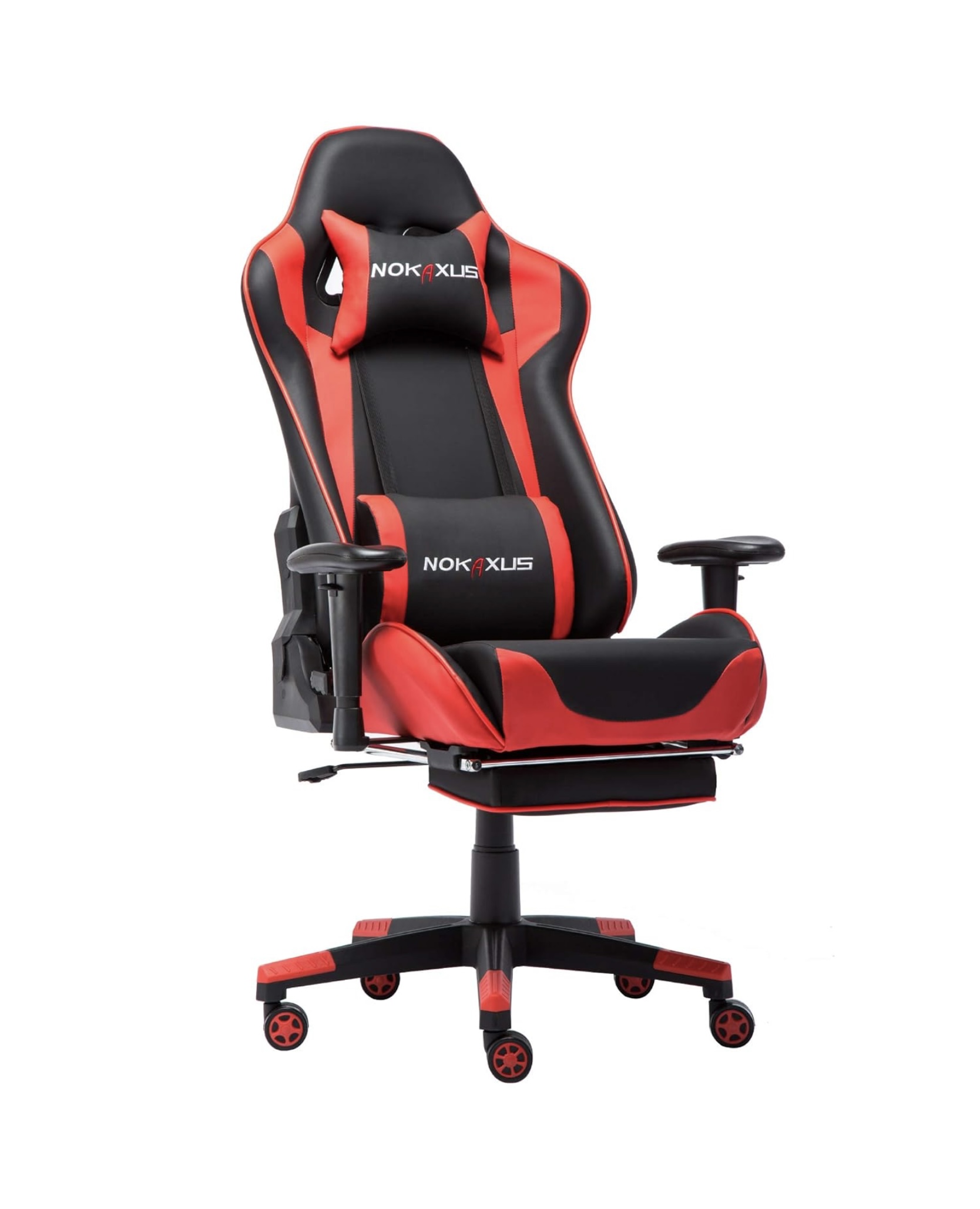 Nokaxus Piros Masszírozós Gamer- és Irodai Szék – Ergonomikus,  Behúzható Lábtartó Funkcióval
