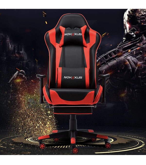 Nokaxus Piros Masszírozós Gamer- és Irodai Szék – Ergonomikus,  Behúzható Lábtartó Funkcióval - Image 2
