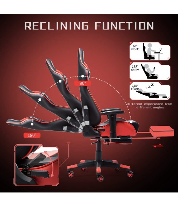 Nokaxus Piros Masszírozós Gamer- és Irodai Szék – Ergonomikus,  Behúzható Lábtartó Funkcióval - Image 3
