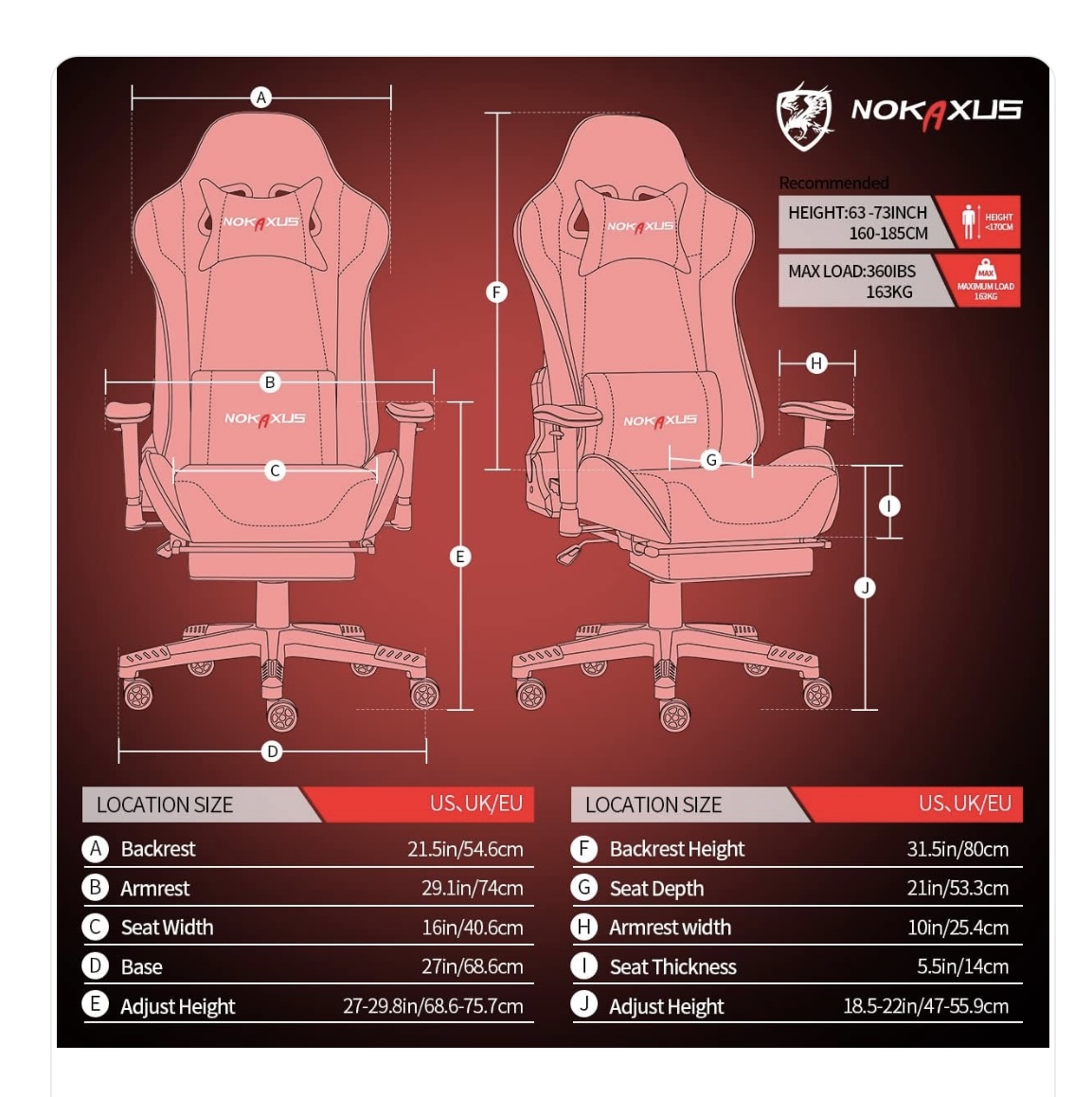 Nokaxus Piros Masszírozós Gamer- és Irodai Szék – Ergonomikus,  Behúzható Lábtartó Funkcióval - Image 4