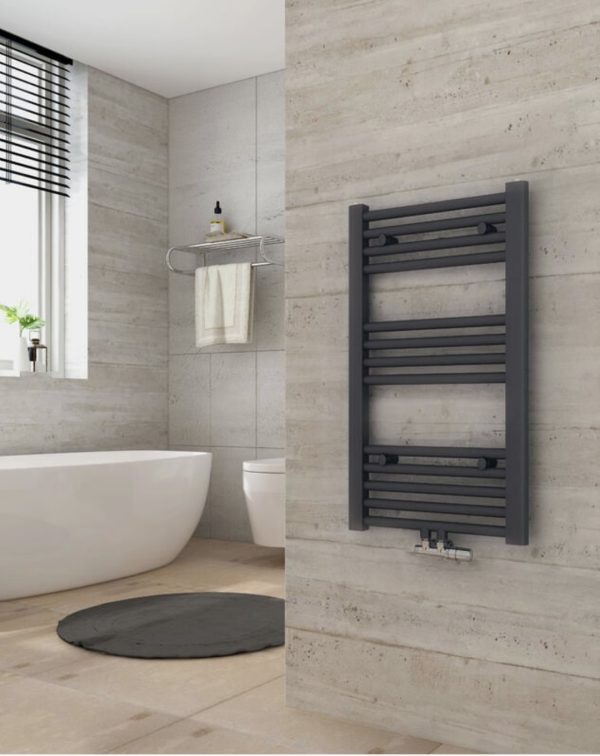 1000×400 mm antracit törölközőszárító radiátor – modern design és erőteljes fűtés, középső csatlakozás