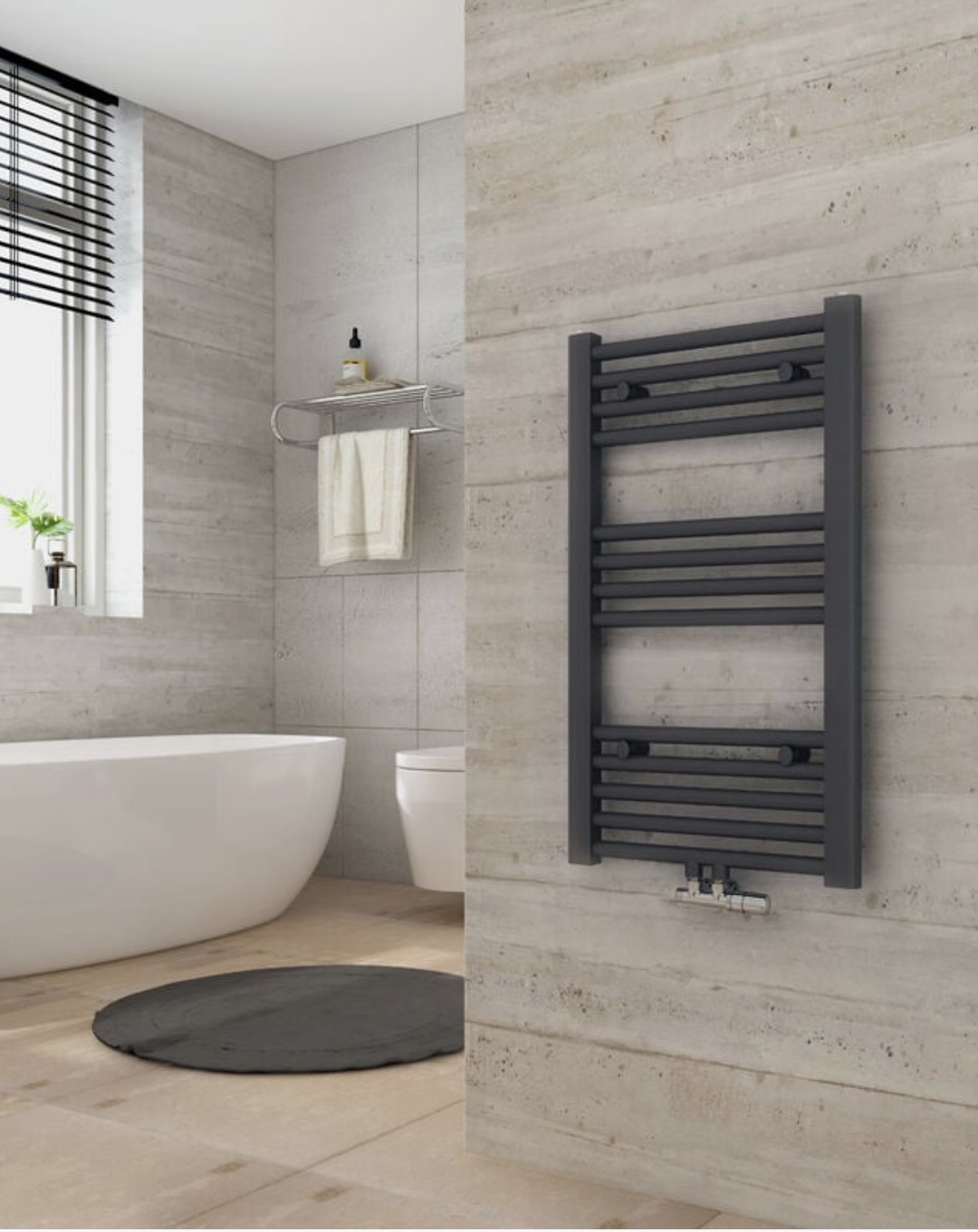 1000×400 mm antracit törölközőszárító radiátor – modern design és erőteljes fűtés, középső csatlakozás