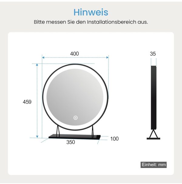 Heilmetz kerek Hollywood sminktükör – beépített LED-világítás, dekoratív és funkcionális (fekete) - Image 3