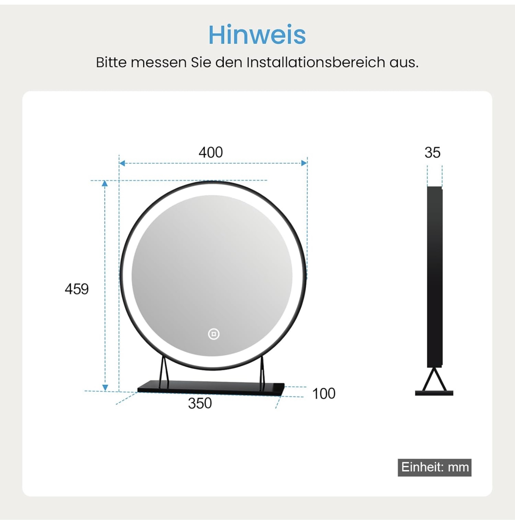 Heilmetz kerek Hollywood sminktükör – beépített LED-világítás, dekoratív és funkcionális (fekete) - Image 3