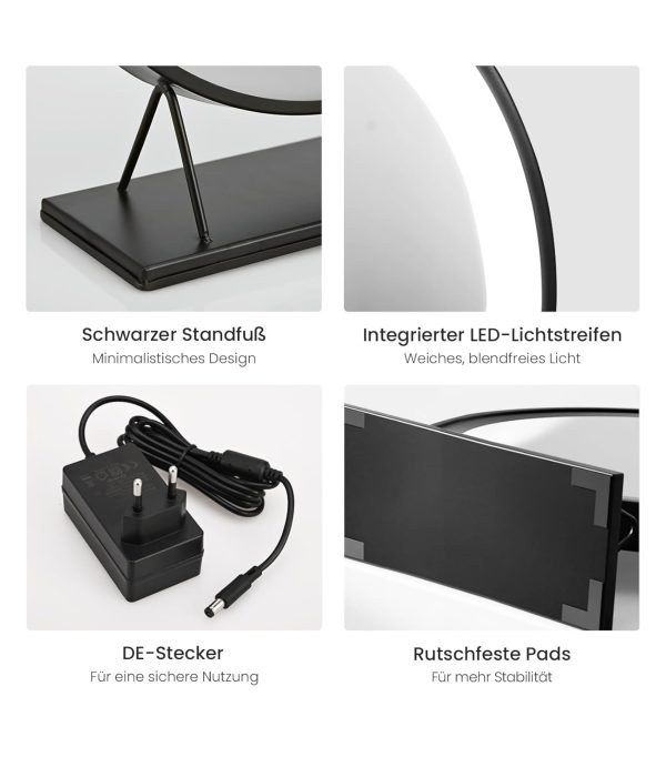 Heilmetz kerek Hollywood sminktükör – beépített LED-világítás, dekoratív és funkcionális (fekete) - Image 7