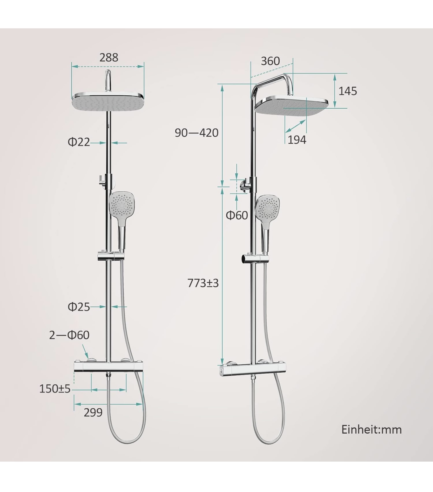 EMKE prémium termosztátos rain-zuhanyrendszer – 28 cm-es esőfejjel, kézi zuhannyal és állítható magassággal - Image 6