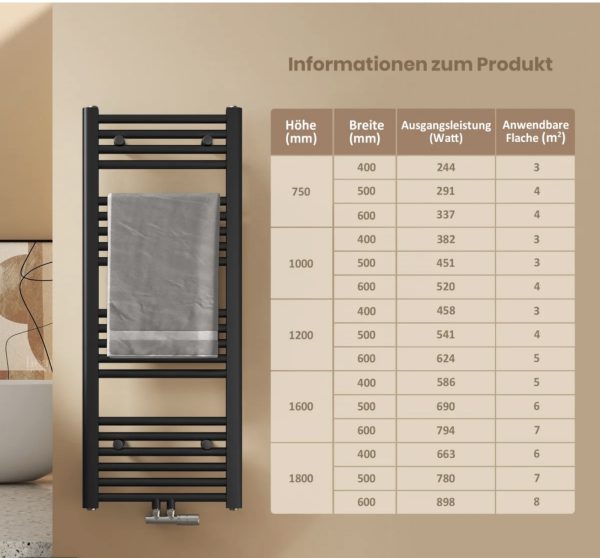 EMKE TR fürdőszobai radiátor 75 × 50 cm – középcsatlakozásos törölközőszárító modern dizájnnal - Image 3