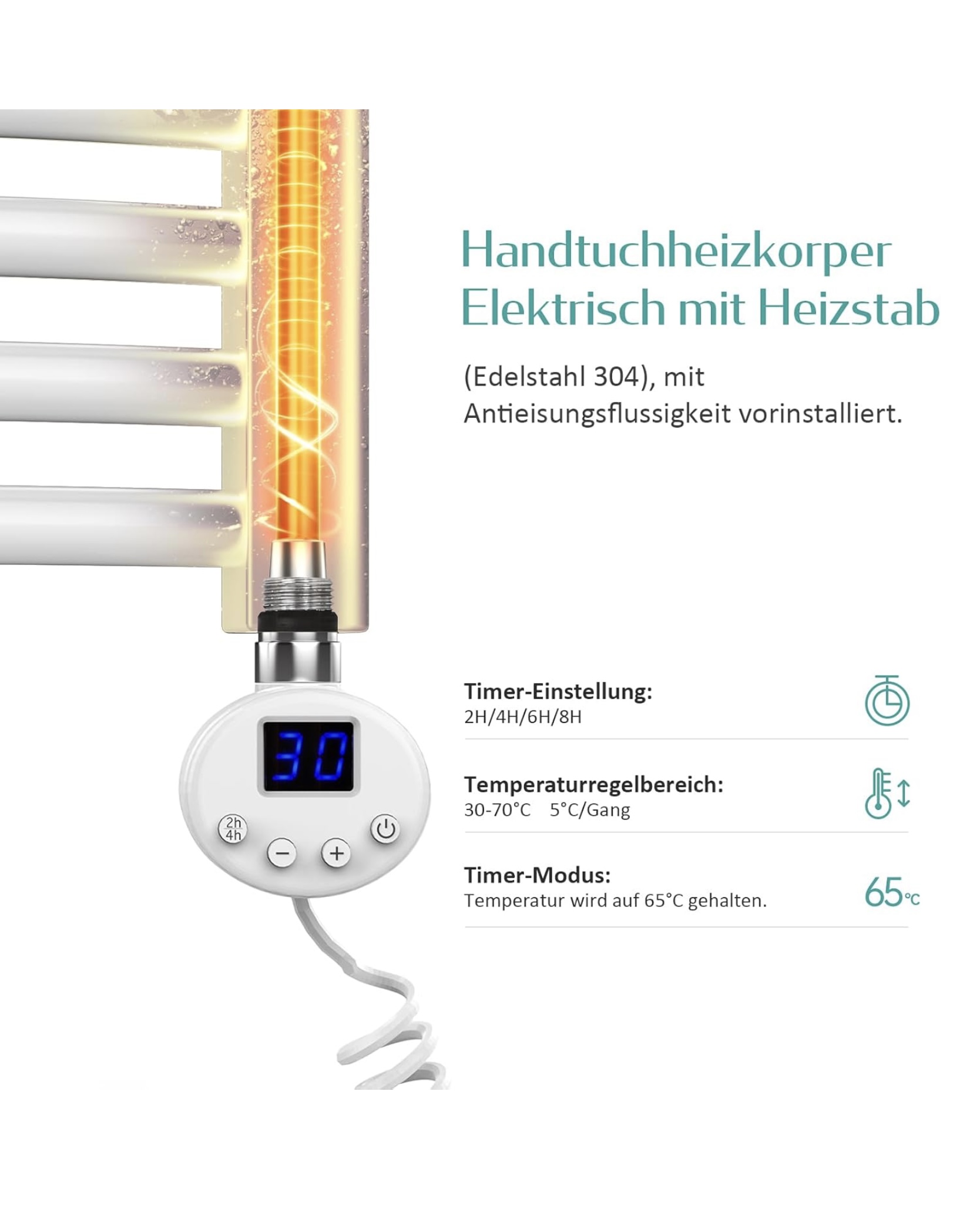 EMKE TR termosztátos fürdőradiátor 75 × 40 cm – meleg törölközők és stílusos fürdőszoba egyben (fehér) - Image 2