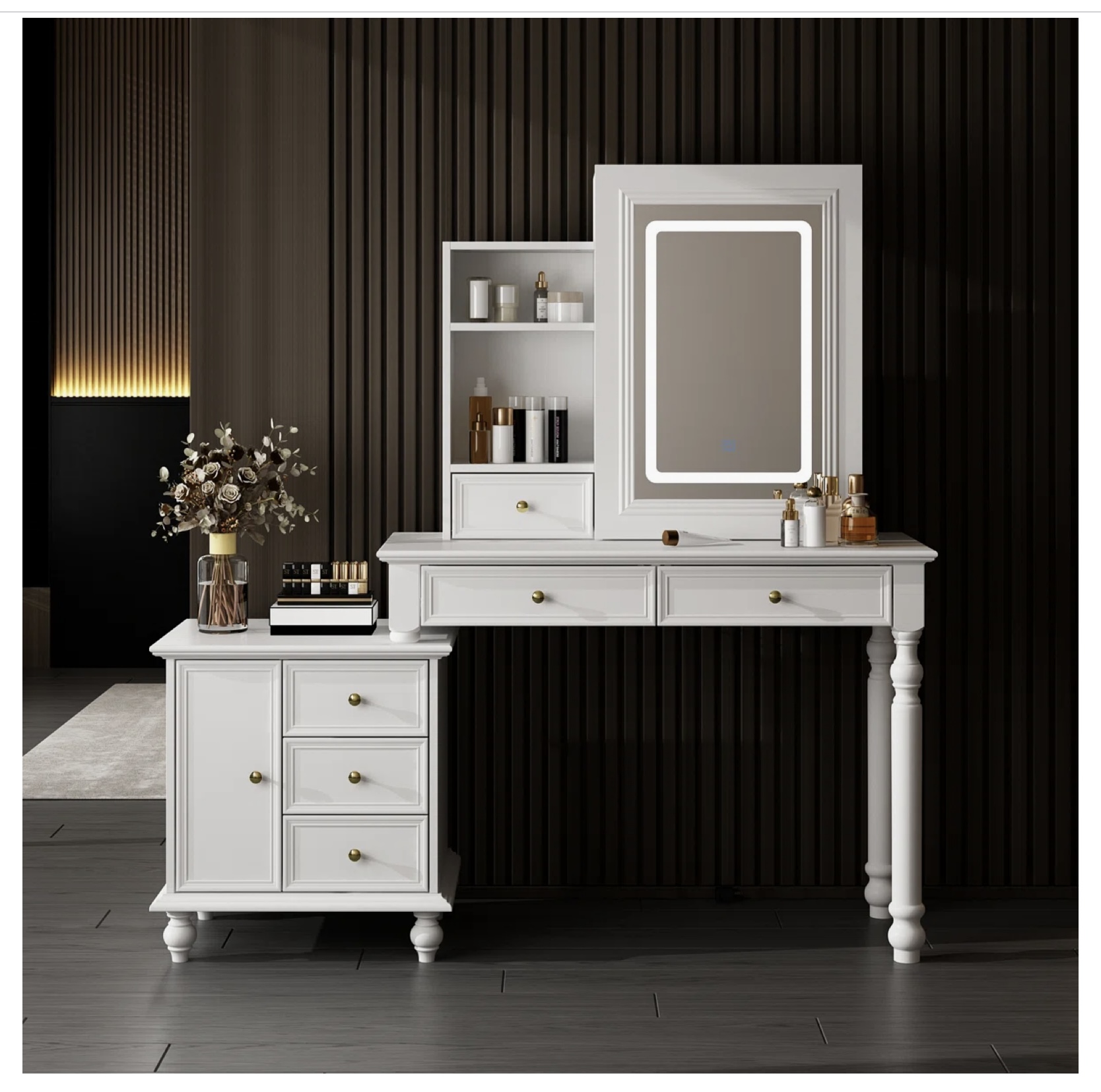 Ophelia & Co. Sminkasztal LED világítással és toló tükörrel - fehér