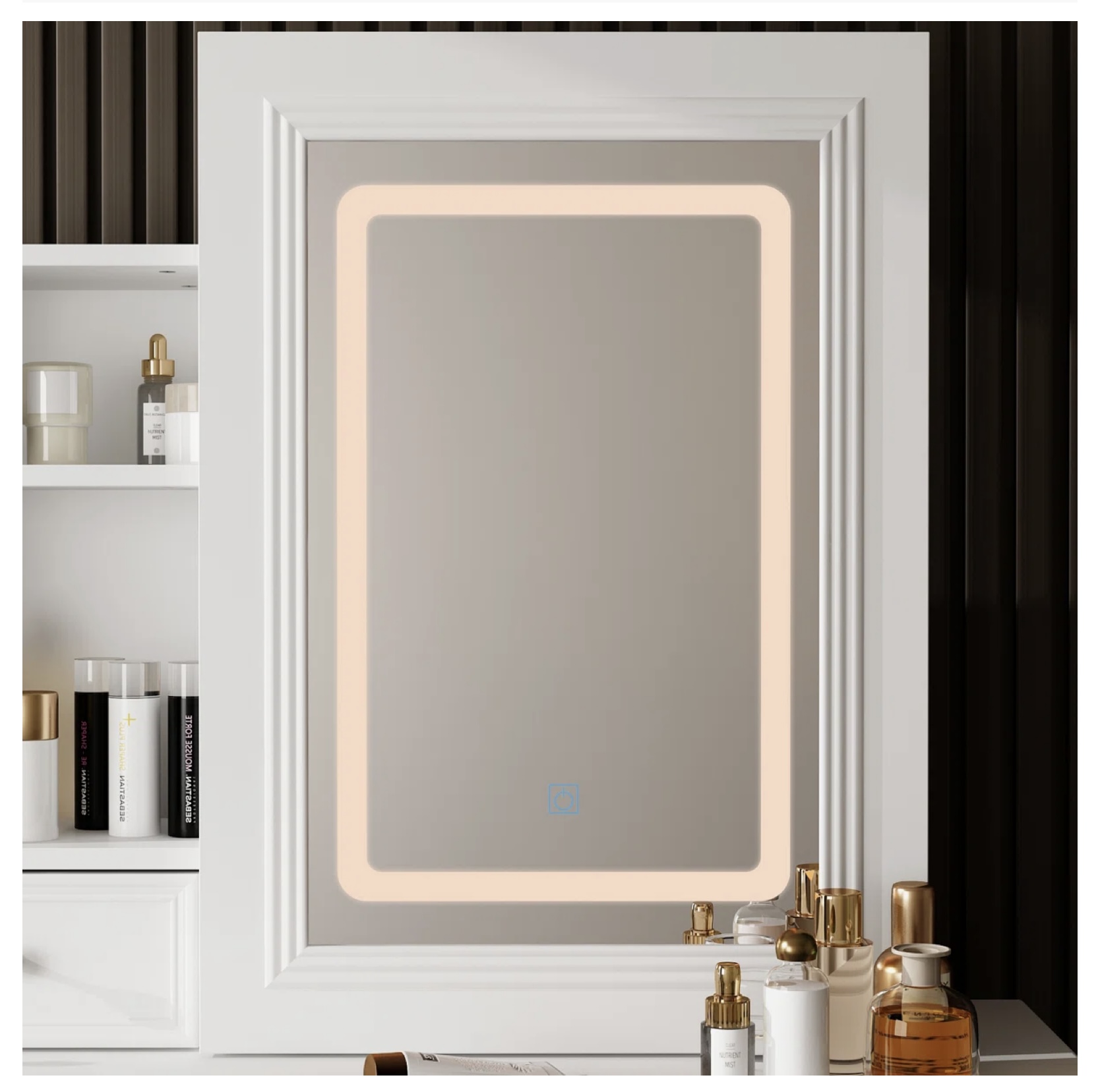 Ophelia & Co. Sminkasztal LED világítással és toló tükörrel - fehér - Image 6