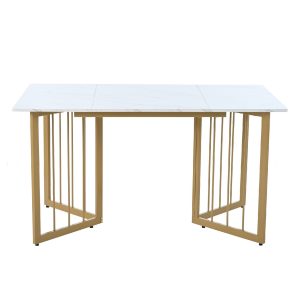 Modern Marmor Étkezőasztal – Állítható V-lábakkal, MDF márványfelülettel (140×80×75 cm)