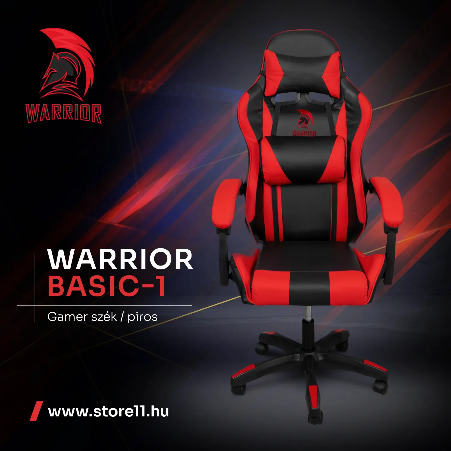 Warrior gamer szék, forgószék piros (GAMER-BASIC-1-RED) - Image 2