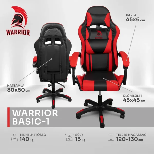 Warrior gamer szék, forgószék piros (GAMER-BASIC-1-RED) - Image 3