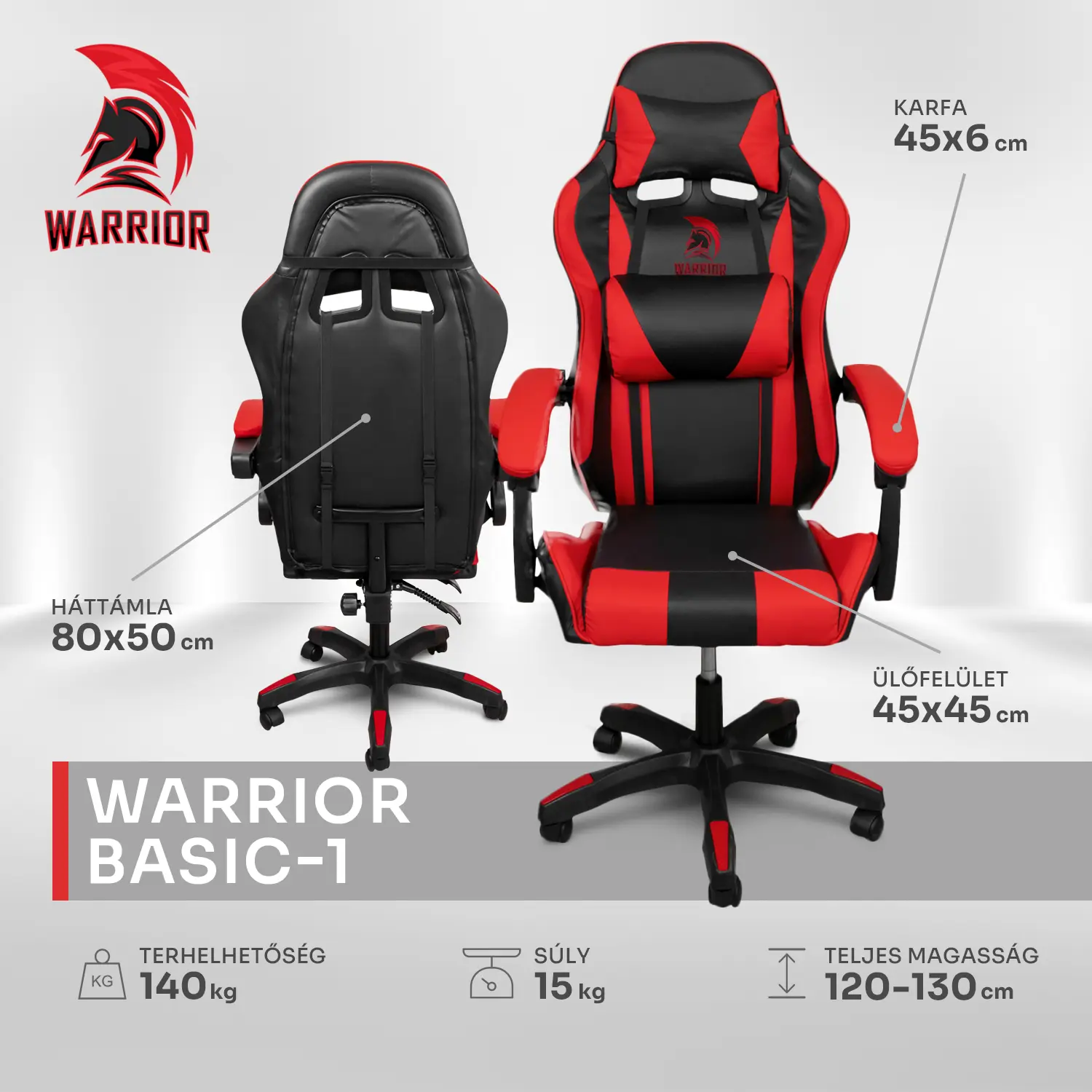 Warrior gamer szék, forgószék piros (GAMER-BASIC-1-RED) - Image 3