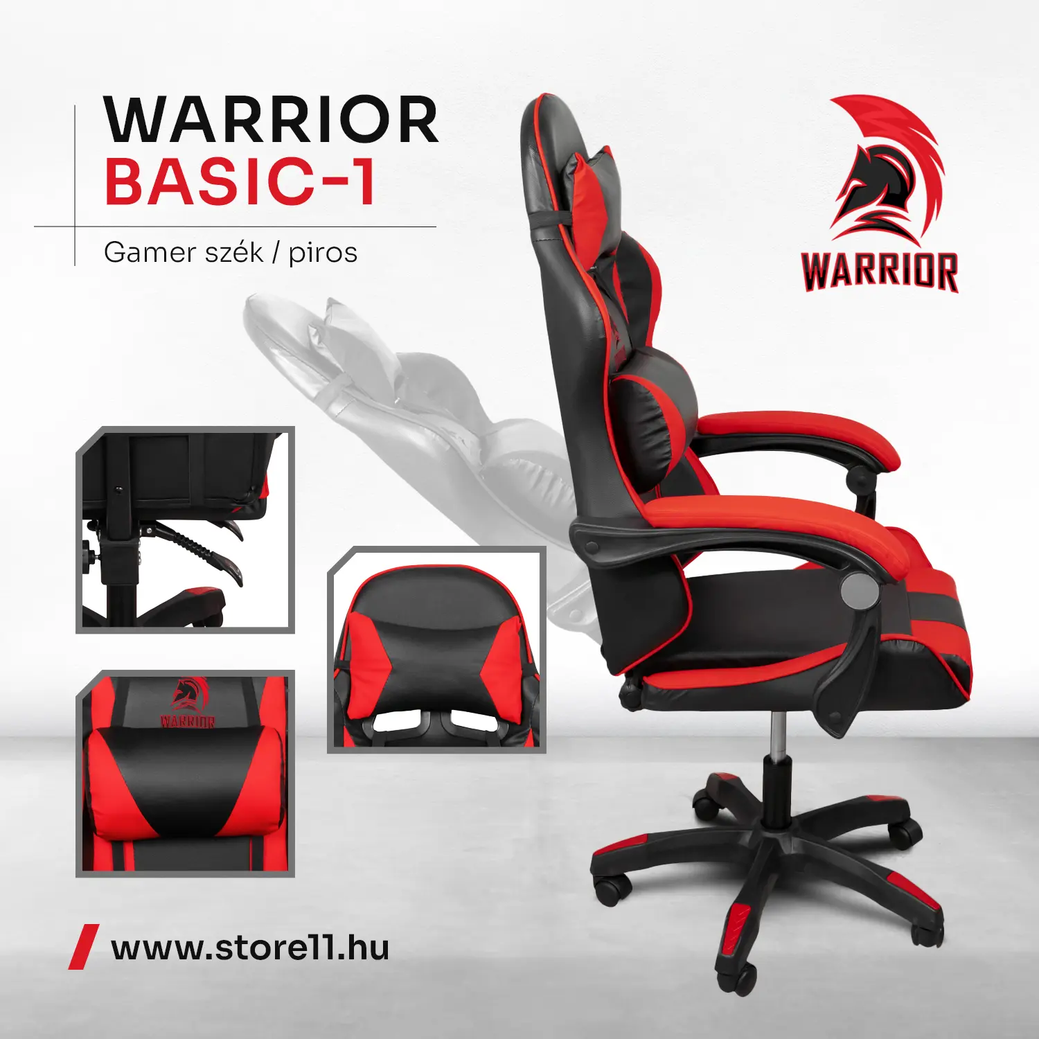 Warrior gamer szék, forgószék piros (GAMER-BASIC-1-RED) - Image 4