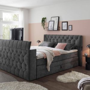 Springdale boxspring ágy – luxus kényelem motoros TV-tartóval és tágas ágyneműtartóval