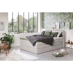 Shark boxspring ágy – 140×200 cm, elefántszürke, ágyneműtartóval és fedőmatraccal