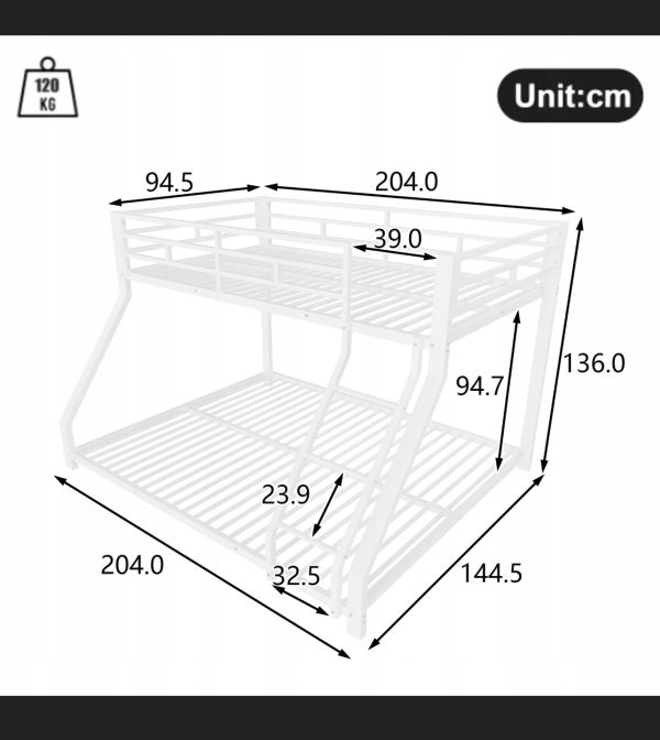Emeletes ágy 90x200 140x200 korláttal és lépcsővel, ráccsal, fém, fehér - Image 6