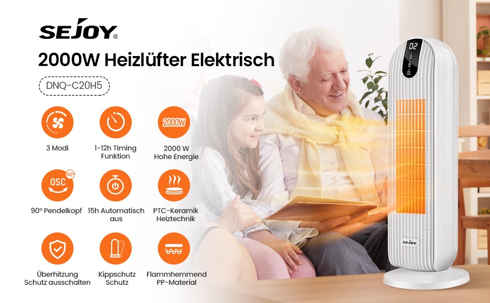 Sejoy 2000W Kerámia Hősugárzó – hordozható, forgó, programozható - Image 3