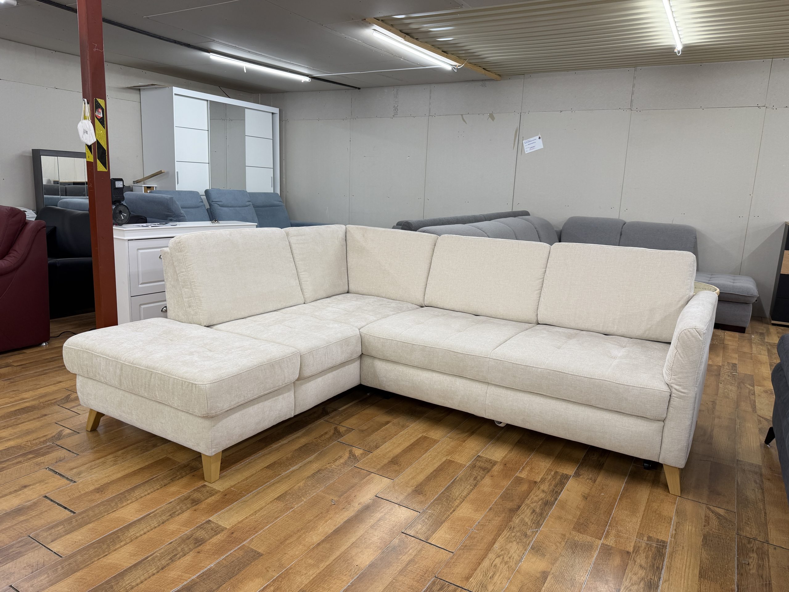 WESTHAM natúr bézs sarokkanapé – állítható ülésmélység, kihúzható ágyfunkció és ágyneműtartó - Image 2