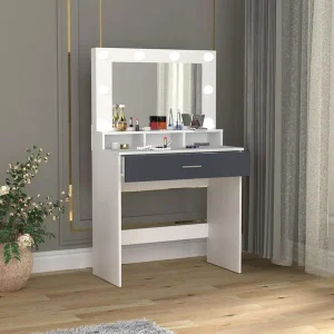 Kosmal sminkasztal tükörrel és világítással – klasszikus stílus, praktikus tárolással(antracit fiók)