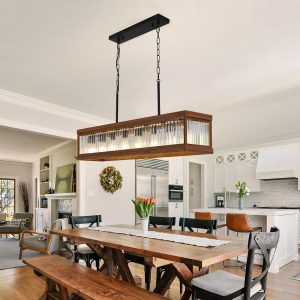 Rusztikus, téglalap alakú konyhasziget függőlámpa – 7 izzós farmhouse kristály csillár (B0CX531L2Z)