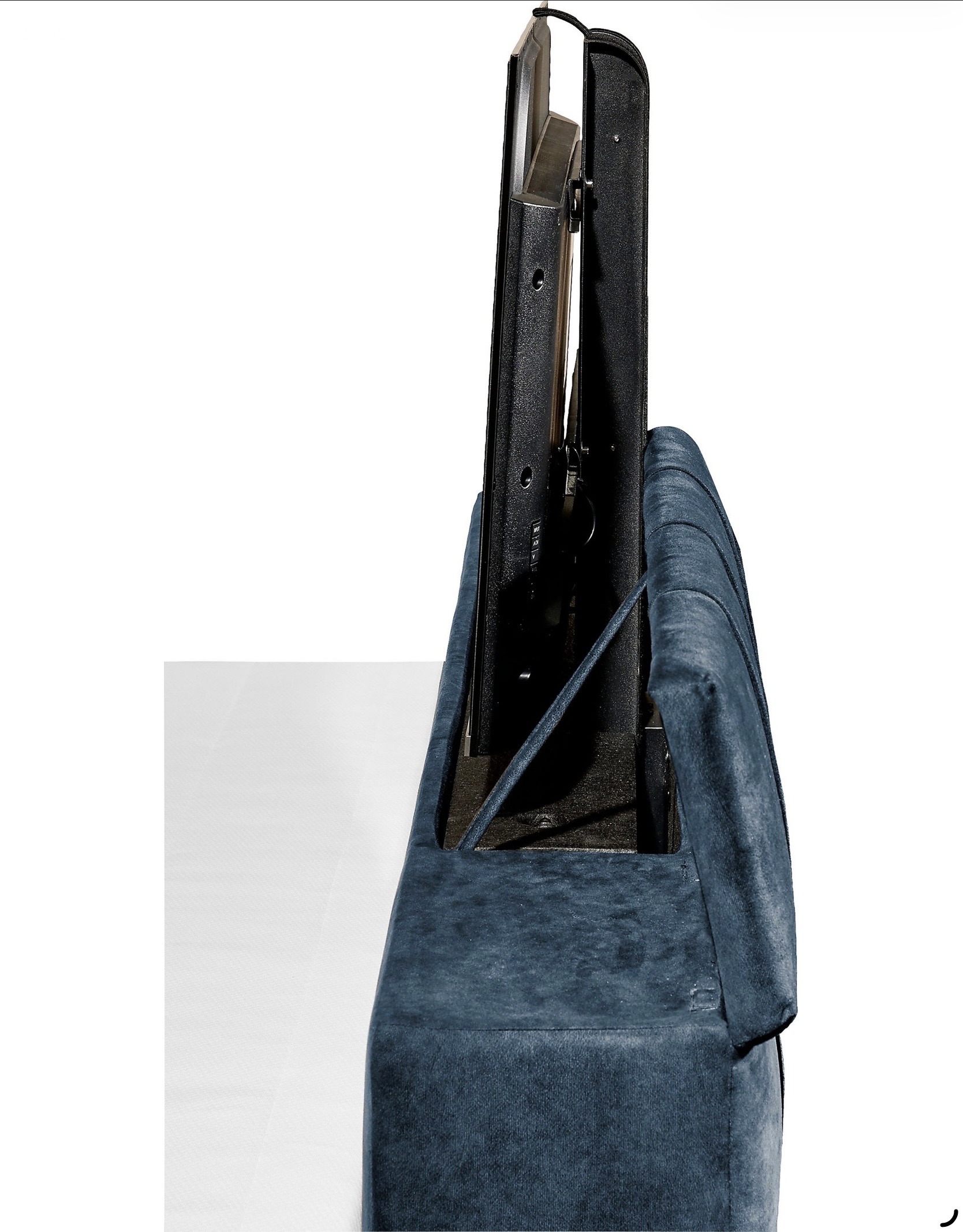 RICHMOND boxspring ágy – 120×200 cm – Holdfénykék – süllyeszthető TV-tartó + távirányító – ágyneműtartós - Image 6