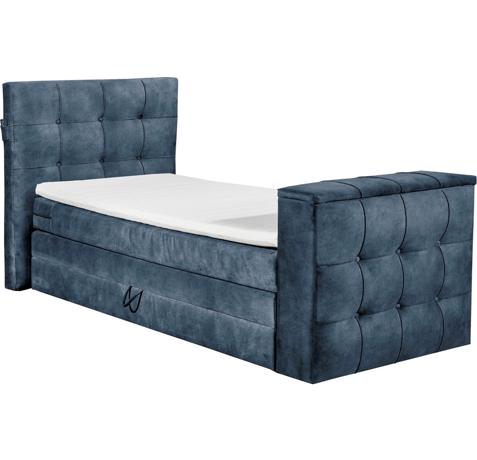 RICHMOND boxspring ágy – 120×200 cm – Holdfénykék – süllyeszthető TV-tartó + távirányító – ágyneműtartós - Image 2