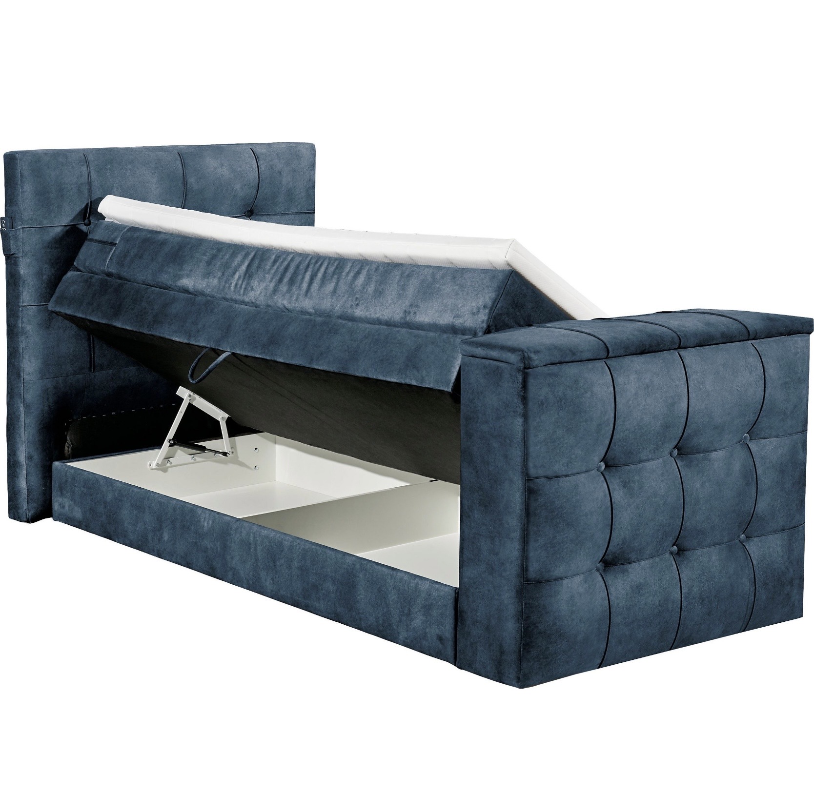 RICHMOND boxspring ágy – 120×200 cm – Holdfénykék – süllyeszthető TV-tartó + távirányító – ágyneműtartós - Image 4