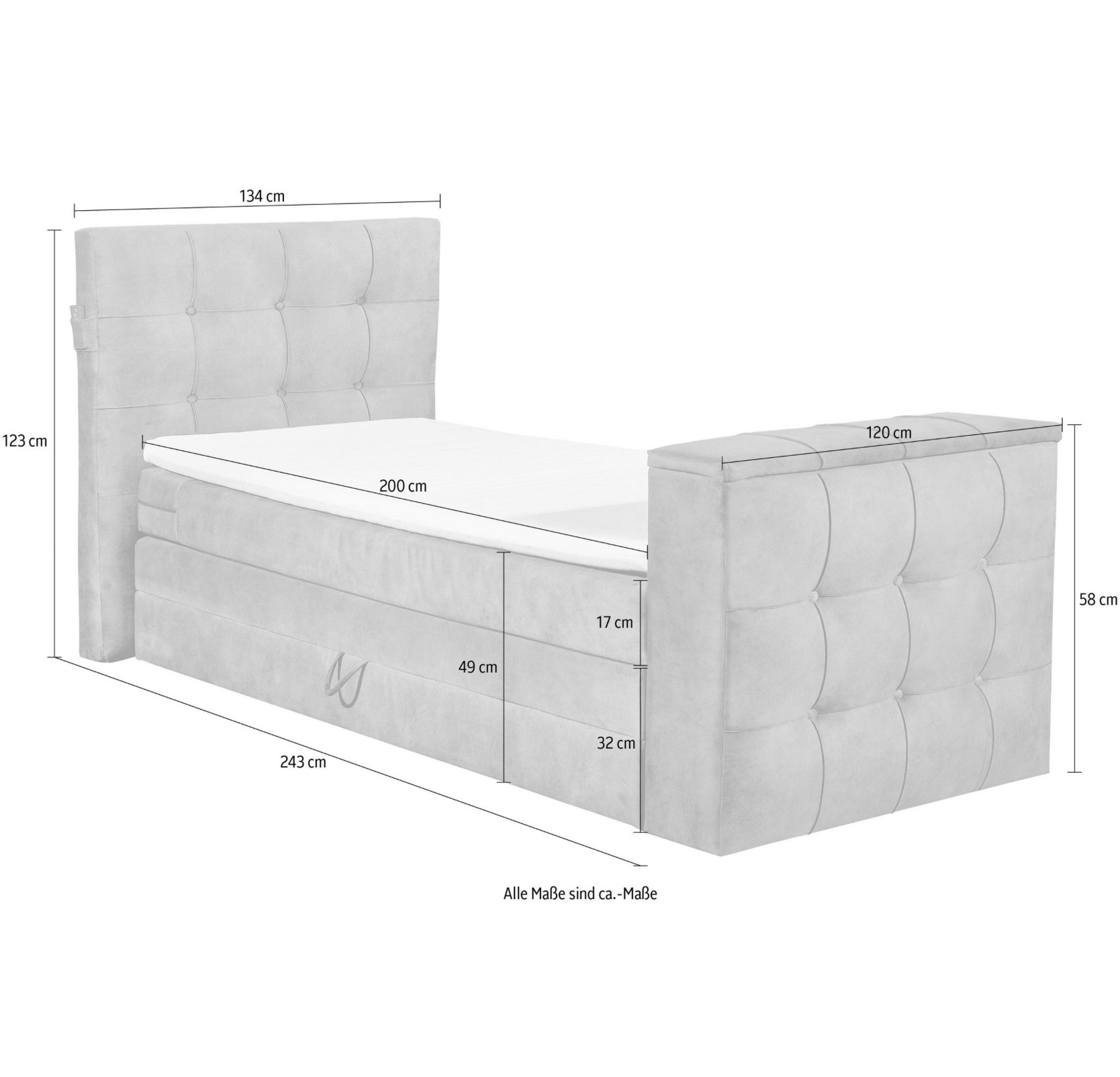 RICHMOND boxspring ágy – 120×200 cm – Holdfénykék – süllyeszthető TV-tartó + távirányító – ágyneműtartós - Image 8
